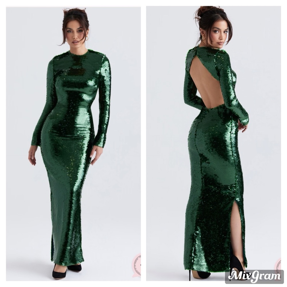House of CB ‘Belle’ Pine Green Sequin Maxi Dress